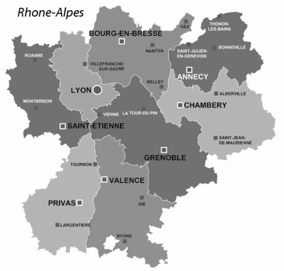 Carte de la région Rhone-Alpes